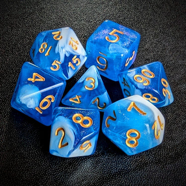 Glitter in Blue & White Acrylic - 7pcs RPG Full Dice Set Top